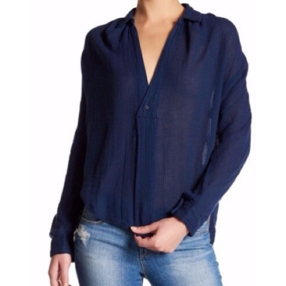 Free People Such Good Thing gauzy top blouse blue